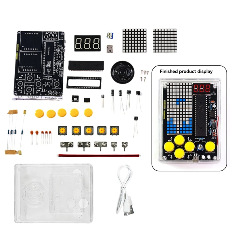 DIY Pixel Game Kit+Voice Mini Pixel Game Console Electronics DIY Kit Soldering Project Practice Solder Learning Set A-A12I