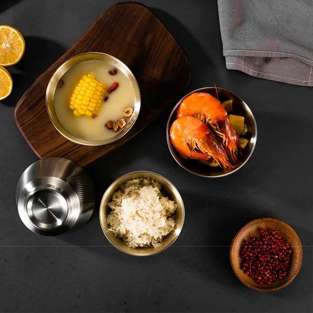 

Anti Scald Stainless Steel Bowl Heighten Bottom Wide Mouth Double Layer Soup Bowl Heat-resistant Stackable Dessert Serving Bowl