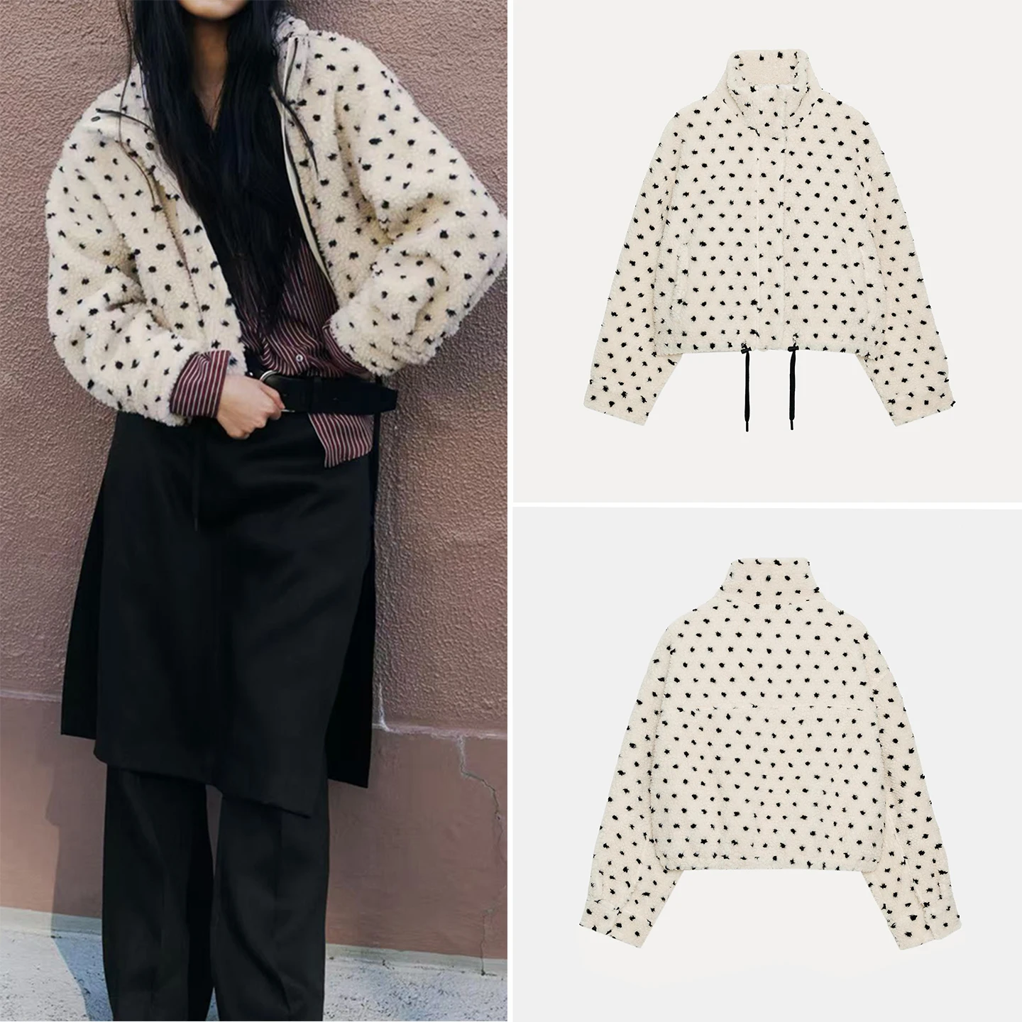 

Women's Faion Polka Dot Fce Jaet Coat Spring Autumn Casual Sle Stand Fit ort Length Zipper Closure Lady's Outer...