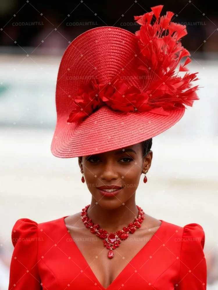 

Женский элегантный головной убор-фасинатор для Королевского Аскота, красный, с сеткой, перьями и цветами, для Кентуккийского Дерби, чаепития, свадьбы, коктейльной вечеринки