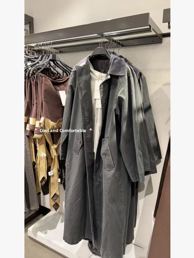 

Осень 2023, женское длинное пальто свободного покроя из восковой кожи с вельветовым воротником, однотонное пальто на одной пуговице, Jaet