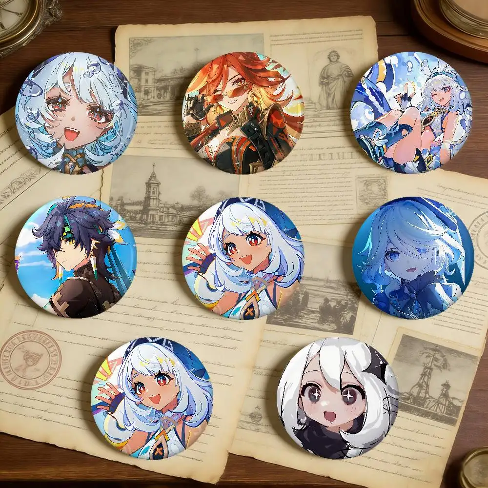 Genshin Impact Badges Peripheral Lapel Pins Tinplate Round Brooch For Shoulder Bag Accessories Souvenir Gifts