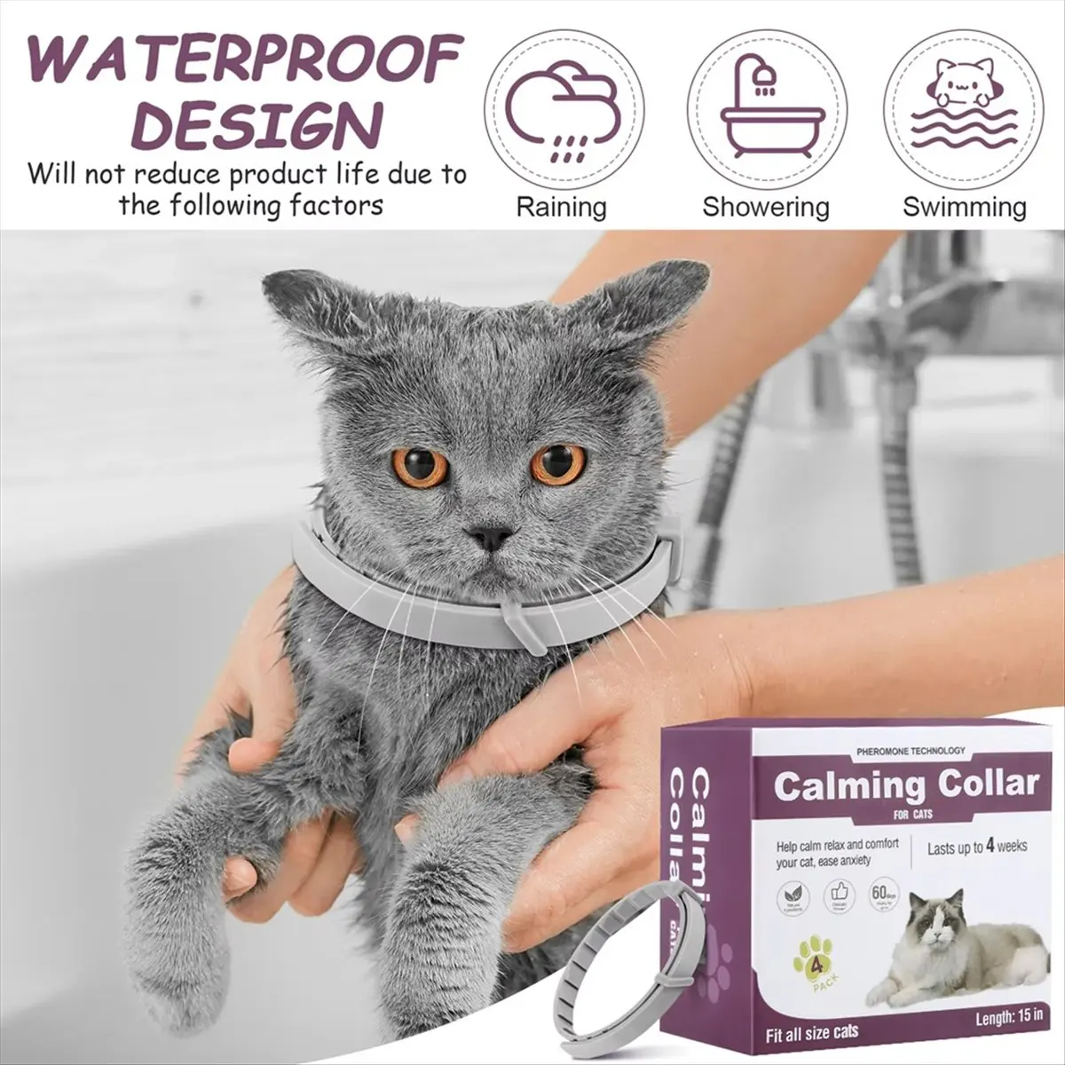 4Pcs Cat Calming Collar Cat Collar Adjustable Calming Collar Anti-Anxiety Helps for Cats B