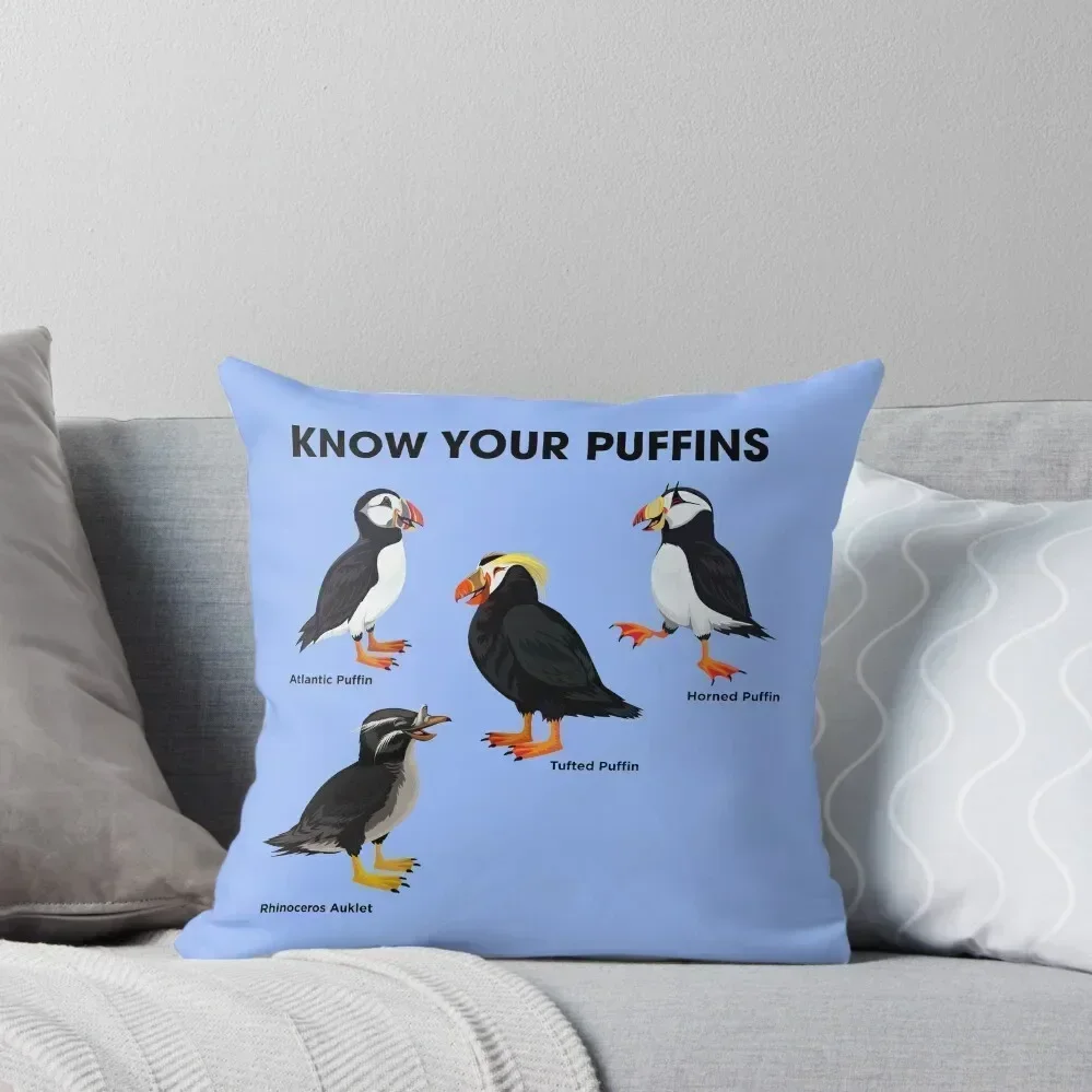 

Know Your Puffins Throw Pillow Cushions For Children Christmas Covers bed pillows pillow