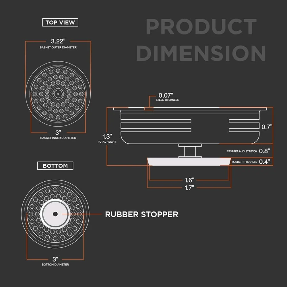 Stainless Steel Kitchen Sink Strainer Basket Replacement Universal Drain Plug 3-1/2 Inch Durable Easy Clean Stopper