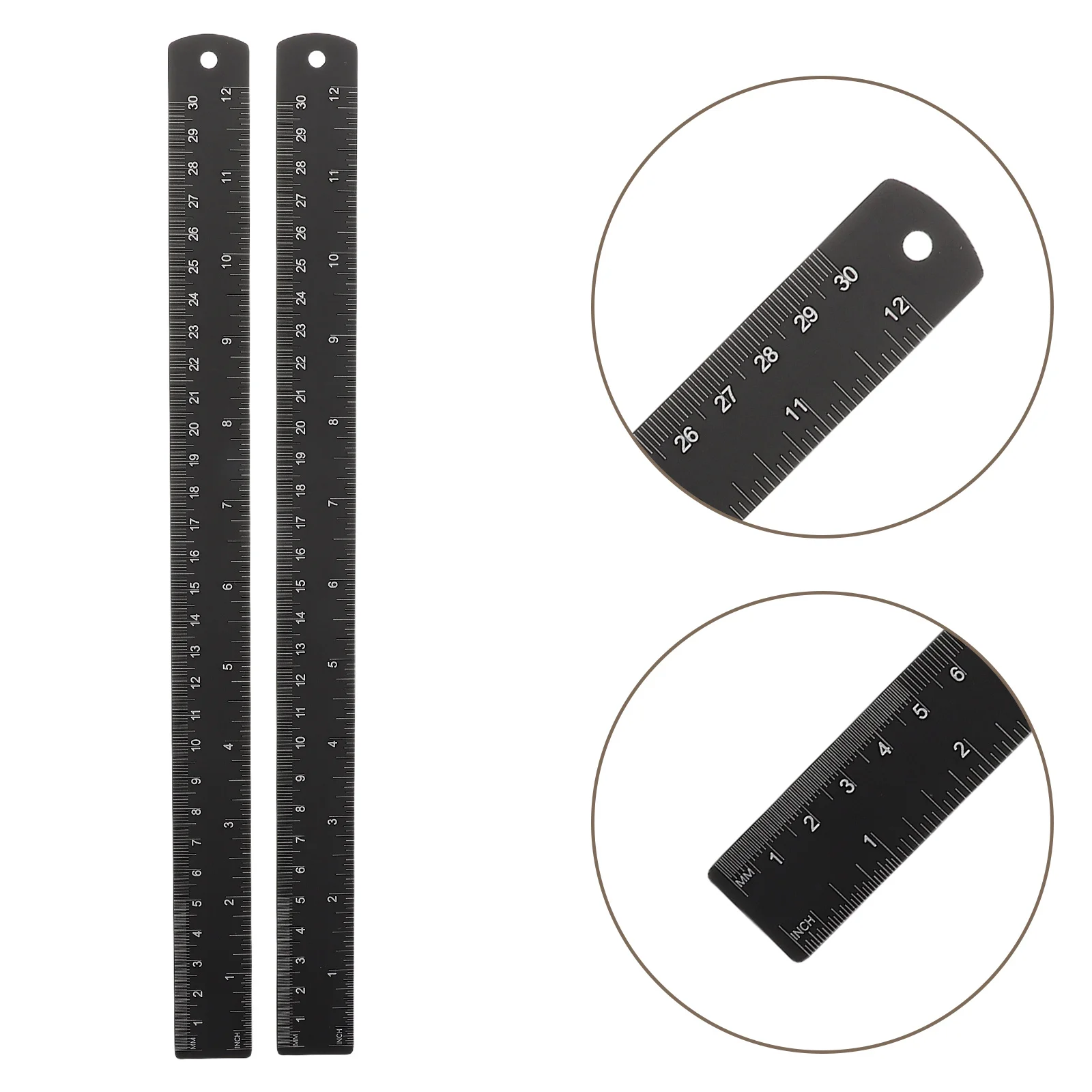 2pcs Metal Ruler Black Flat Straight Edge Ruler For Office School Supplies Length conversion Precision Measuring Tool Drawing
