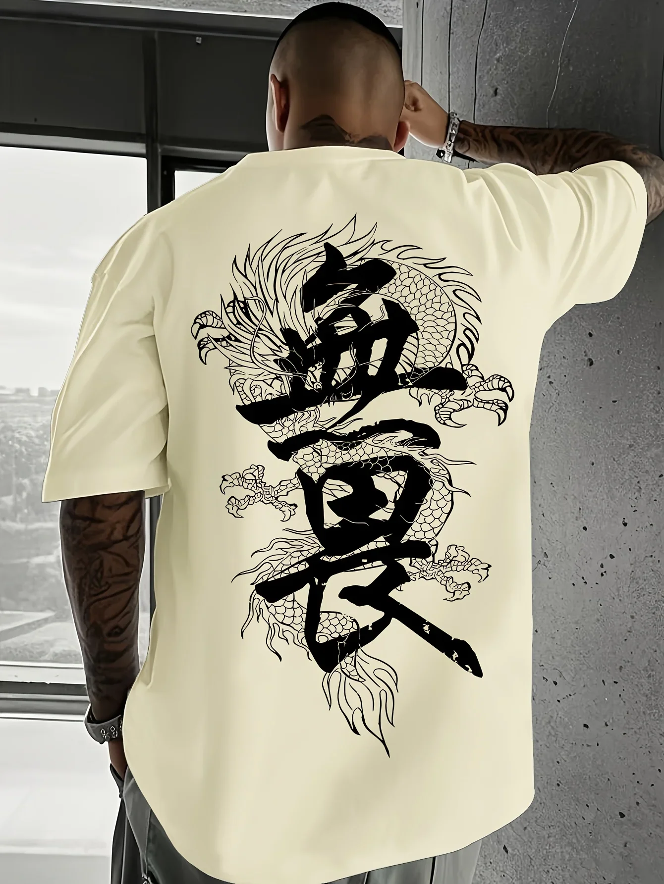 Men's Hip-hop T-shirt with Chinese Dragon and 
