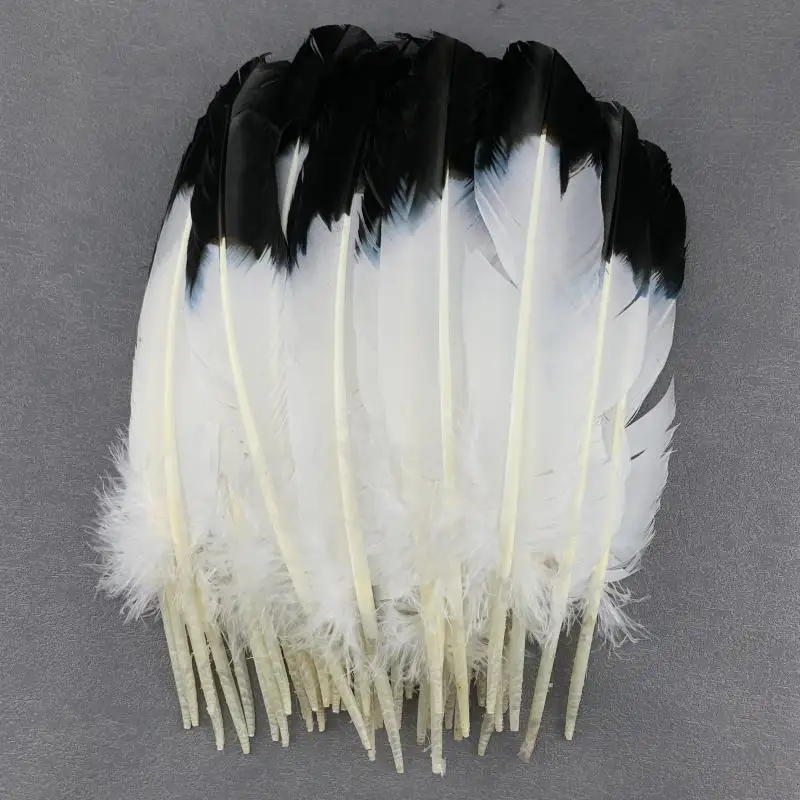 

Natural Turkey Feathers 25-30cm/10-12inch Pure White Dyed Black Tips DIY Craft for Costume Design Wedding Decor Party Bulk