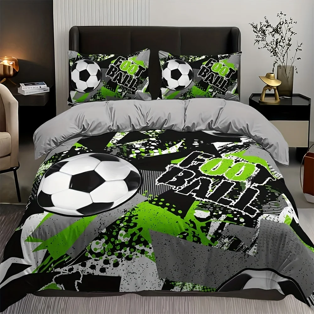 2/3pcs Football Print Duvet Cover Set  (1 Duvet Cover +1/2 Pillowcase Without Core) Play Soccer Bedding Set For Boys Teens