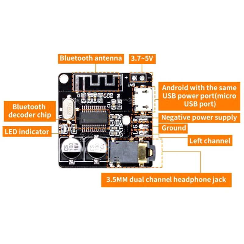 3.7-5V Mini Bluetooth Audio Receiver board Bluetooth 5.0 mp3 lossless decoder board VHM-314 V1.0 For A2DP/AVCTP/AVDTP/AVRCP/HFP