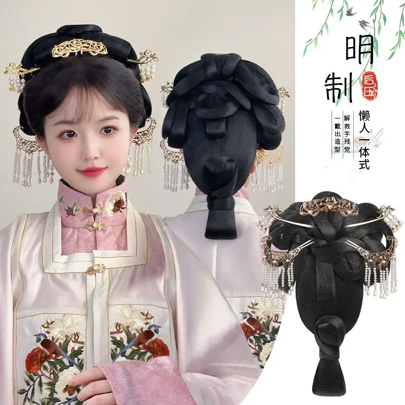 Traditional Chinese Hanfu Wig - Ming Dynasty Style Bun Hairpiece with Back Clip (All-in-One Hair Accessory) Clip-on Hanfu Hair