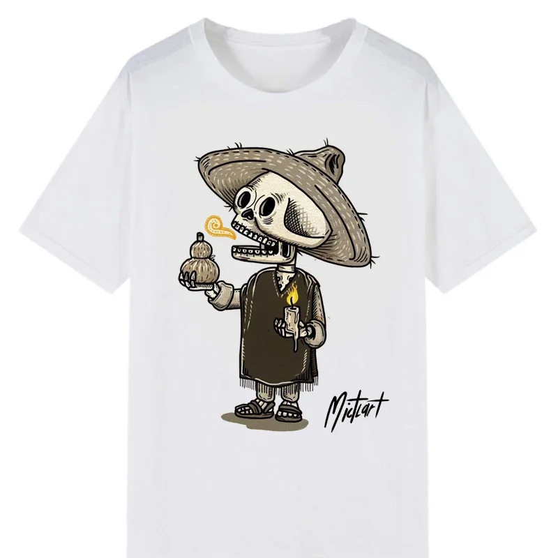 Men Day of The Dead Posada T Shirts Mexican Folk Art Sugar Skull  Clothing Short Sleeve Round Neck Tees Casual Streetwear Tops