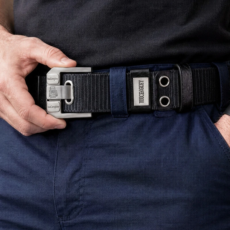1Pc New Men Pin Buckle Belt Canvas Belt Men'Fashion Nylon Belt, Jeans Belt, Military Training Thickened Denim BeltTrend