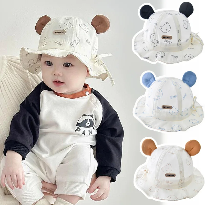 Cartoon Baby Fisherman Hat Cute Children Sunshade Basin Cap 3-12Month Infants Bowl Caps Soft Cotton Toddler Sunscreen Visors