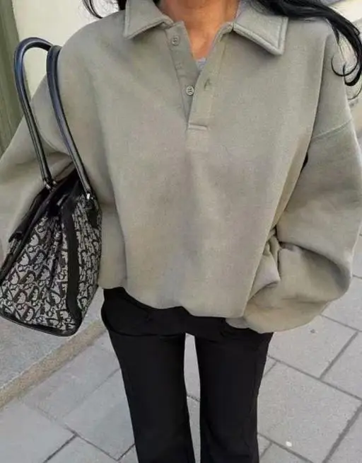 2025 الخريف والشتاء الترفيه موضة جديدة عطلة عادية بلون سترة بأكمام طويلة هوديي البلوز القمم الملابس النسائية