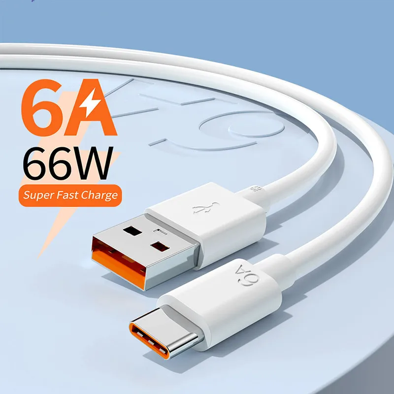 6A 66W USB Type C Super Fast Cable for Huawei P50 Mate 40 50 Xiaomi 13 12 11 Pro OPPO R19 Fast Charging USB-C Charger Data Cable