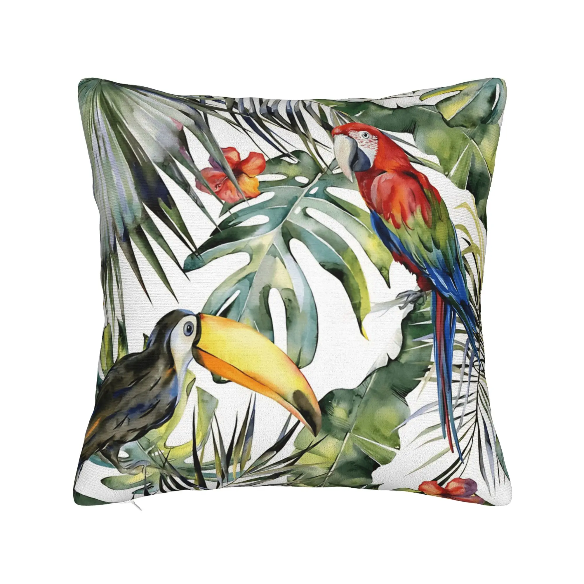 Tropical Parrot Palm Pillow Cover  Retro Trendy Pillow Case For Couch Sofa Bedroom Comfy Pillowcases Birthday Present