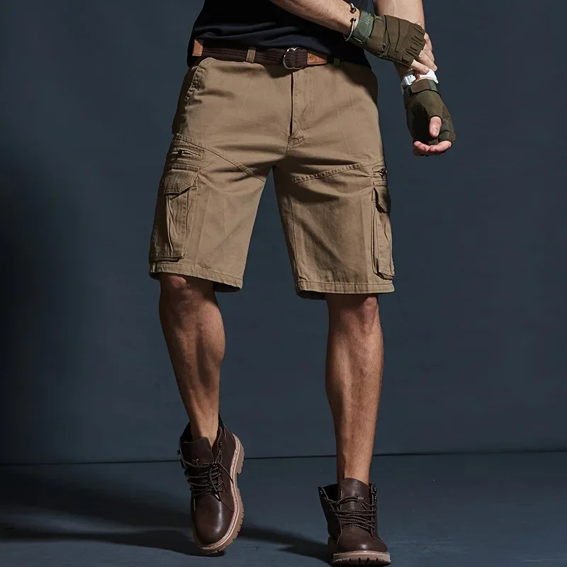 Cargo Shorts Men Summer Men Army Green Multi-pocket Shorts Casual Knee-length Mens Solid Color Trousers Loose Large Size Pants