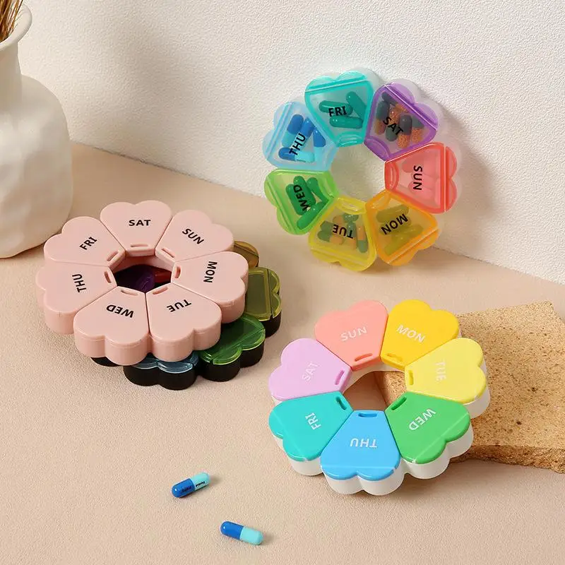 7 Day Round Dustproof Pill Box Portable Lightweight Travel Vitamin Medicine Organizer for Road Trip