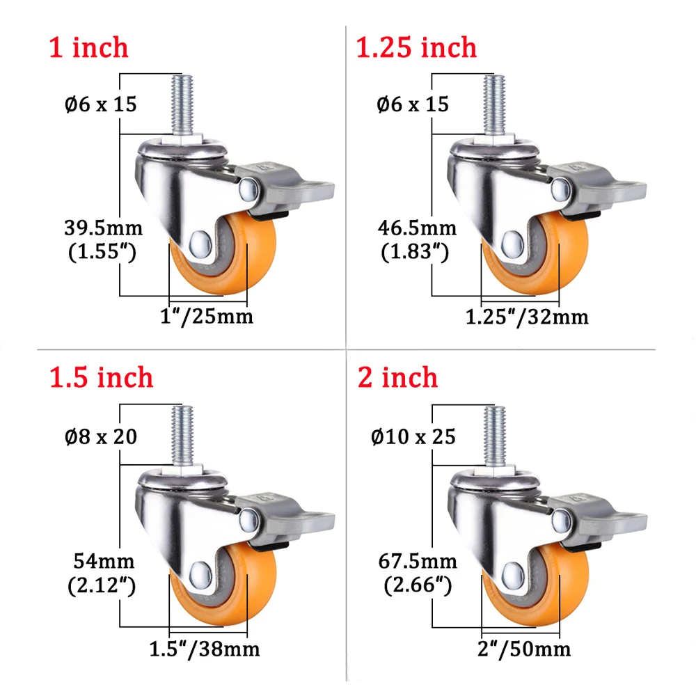 1 ''/1.25''/1.5 ''/2'' 360 stopni śruba macierzystych i łożyska pomarańczowy obrotowe kółka samonastawme koło z nylonu bez hałasu koła Heavy Duty Caster