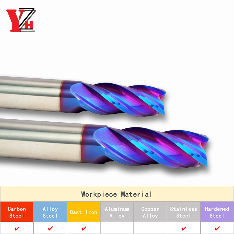 Carbide End Mill HRC65 4 Flute CNC Tungsten Machine Cutter Tool Square Router Bit 2mm 4mm 6mm 8mm 10mm 12mm 14mm 16mm 18mm 20mm