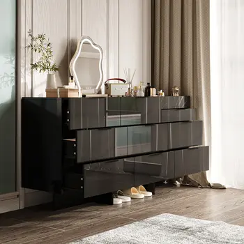 FUFU&GAGA 高光澤九抽屜櫃,帶金屬把手,大理石紋理儲物櫃,適用於客廳、玄關,黑色 10 最佳銷售 九抽屜櫃 - №9