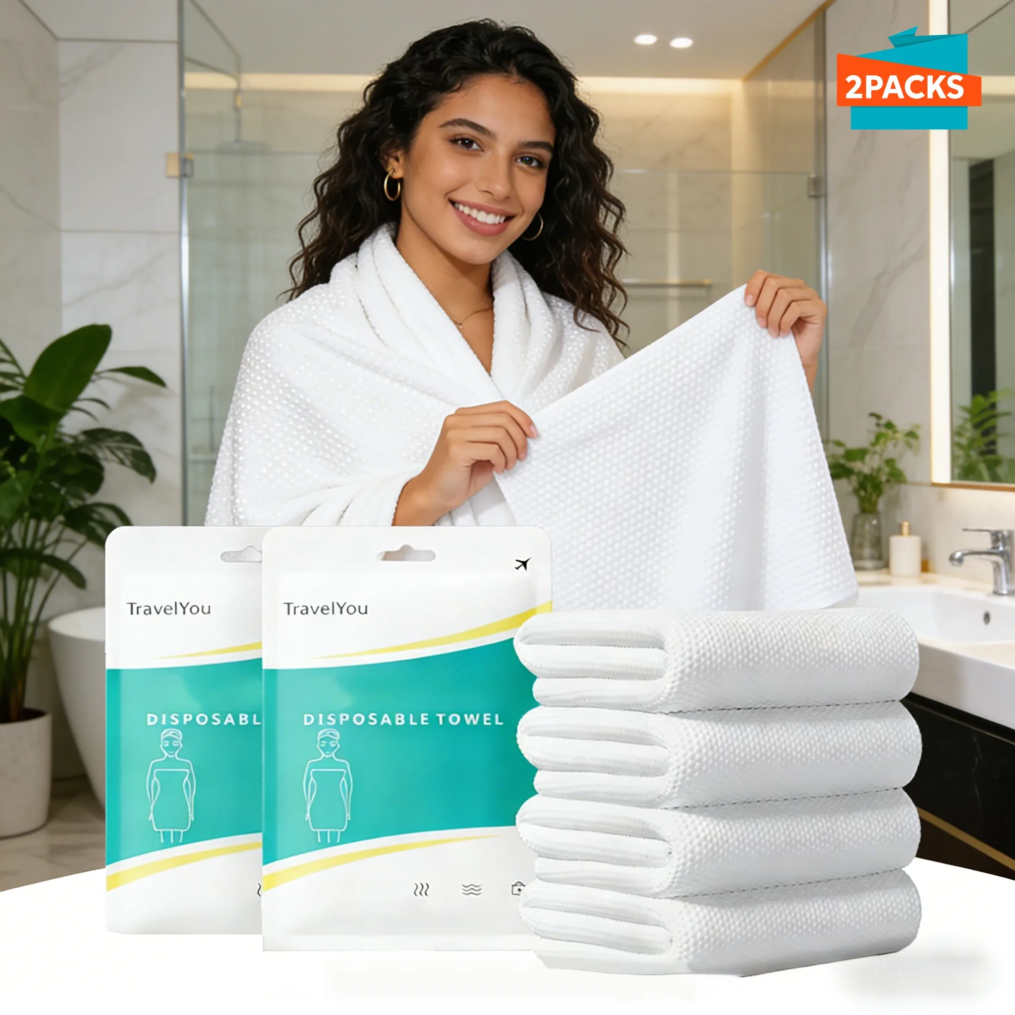 Disposable Towel and Bath Towel Set, 2-piece Extra Large Thickened Portable Camping Towel, Suitable for Travel, Hotel, Business