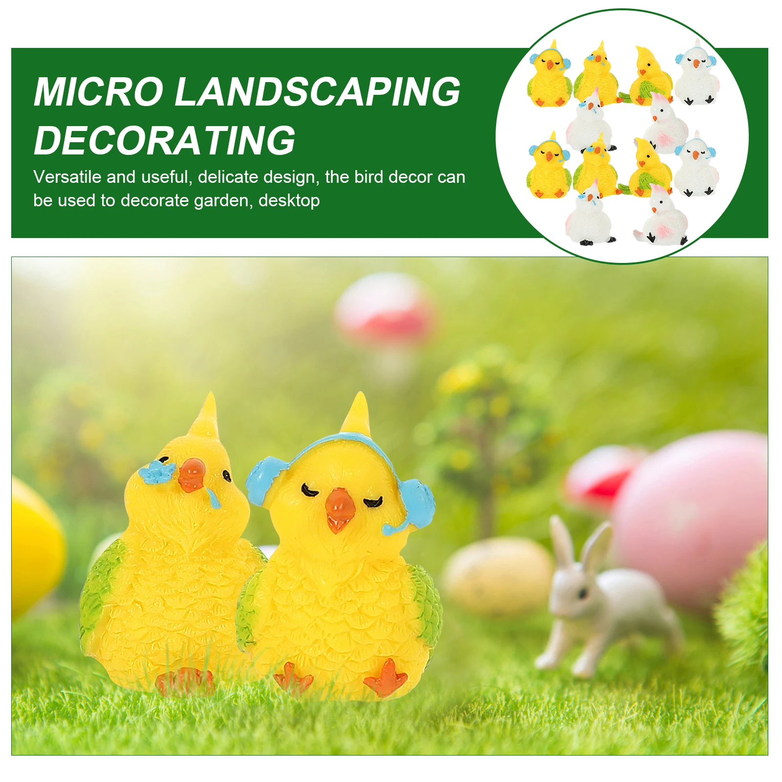 

12 Pcs Bird Ornaments Tiny Decor Figurine Decorative Birds Resin Miniature Fairy Statues Decoration