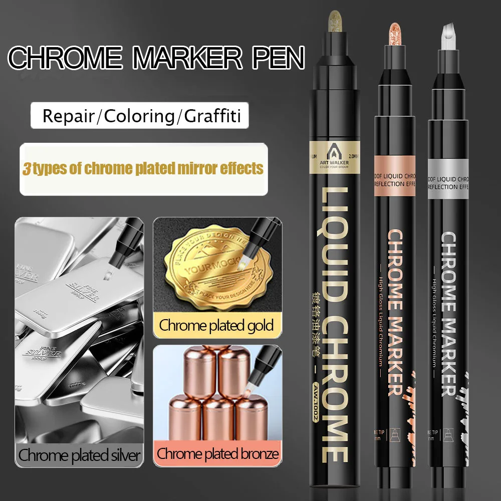 

Chrome Mirror Marker Pen 0.7/1/2mm DIY Reflective Art Paint Pen Permanent Color Markers Gold Silver Bronze Marker Car Styling