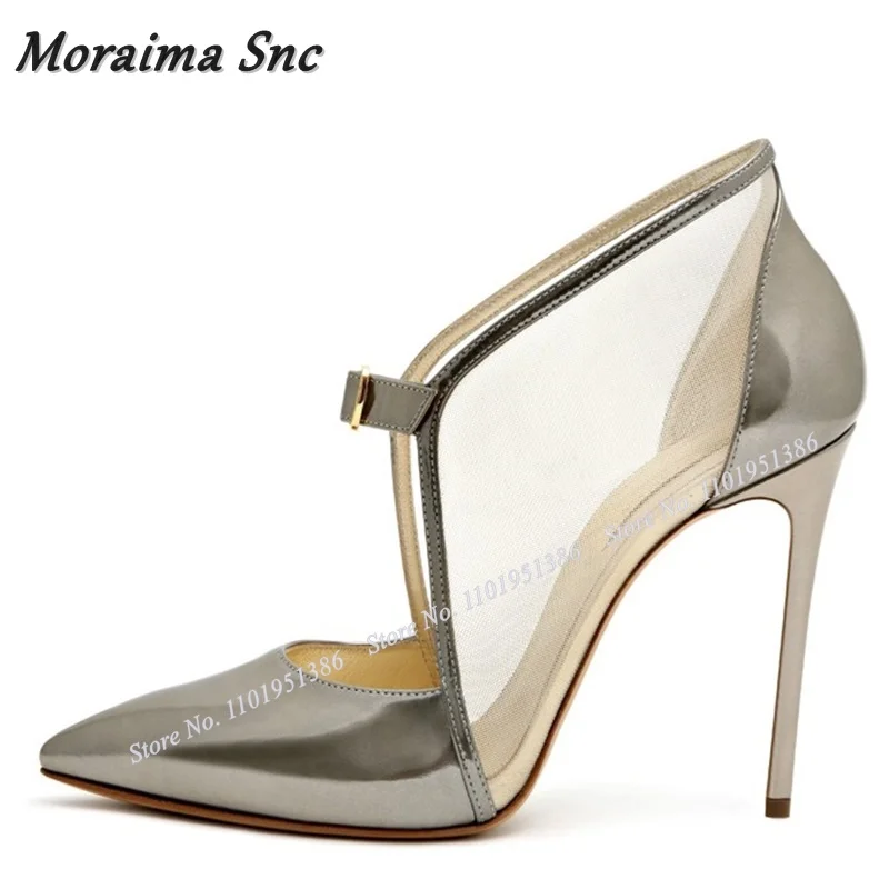 Moraima Snc Slip on Cut Out Thin Heel Pumps For Women Solid Shallow Shoes Pointed Toe Slip on Stiletto Heels Zapatillas Mujer