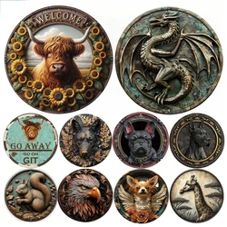 Round Metal Aluminum Sign Art Painting Wreath Decorative Plates Entrance Decor Gift Mask Theme For Bar Club Home Room Wall Decor