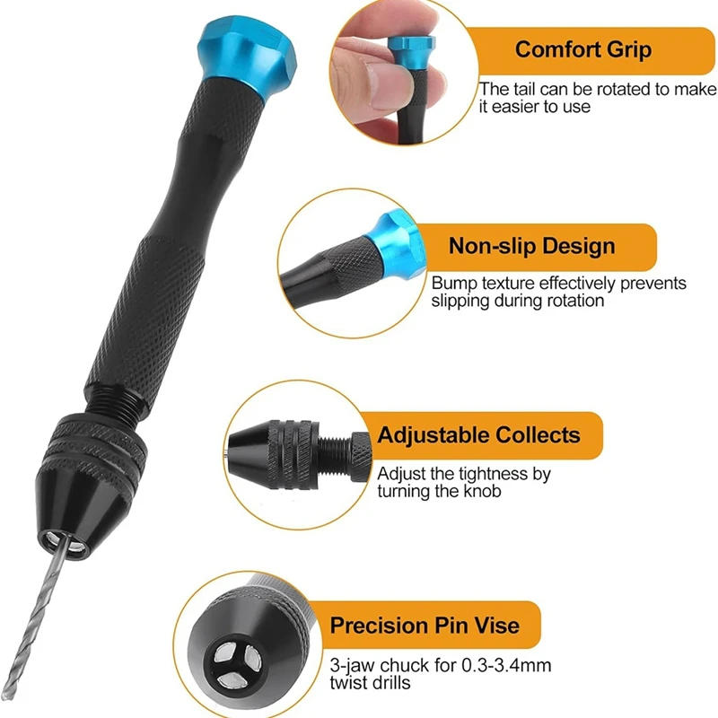 Precision Pin Vise เจาะมือชุด 0.5-3.0 มม.Micro Twist เจาะ Bits สําหรับประกอบอิเล็กทรอนิกส์,ชุดทํา