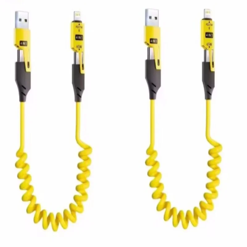 2 stuks 4-in-1 65W veer-slangkabel 6A USB Type C veer-slangkabel telescopische snelladerkabel voor iPhone 15 14 13 12