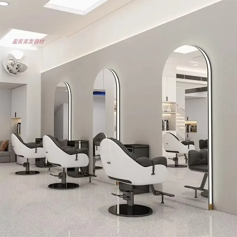 Internet Celebrity Barbershop Mirror Hair Salon Special Stainless Steel Wall-mounted Hair Mirror With Light