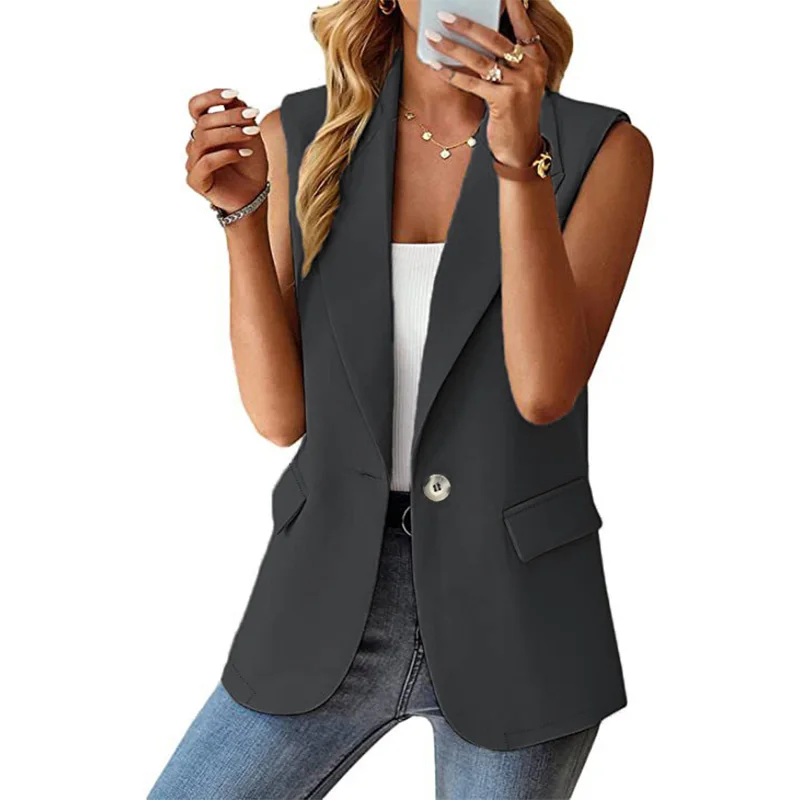 2024 Spring/Summer New Polo Collar Suit Vest Women\'s Style Commuter Sleeveless Cardigan Tank Top Women