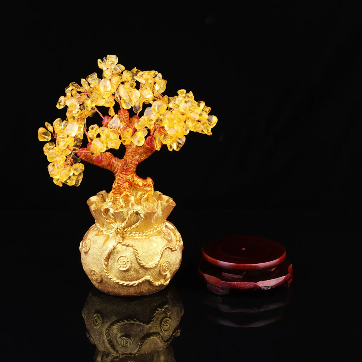 

Crystal Money Tree Bonsai Style Money Bag Yellow M Size Prosperity Wealth Feng Shui Desktop Ornament Home Decoration