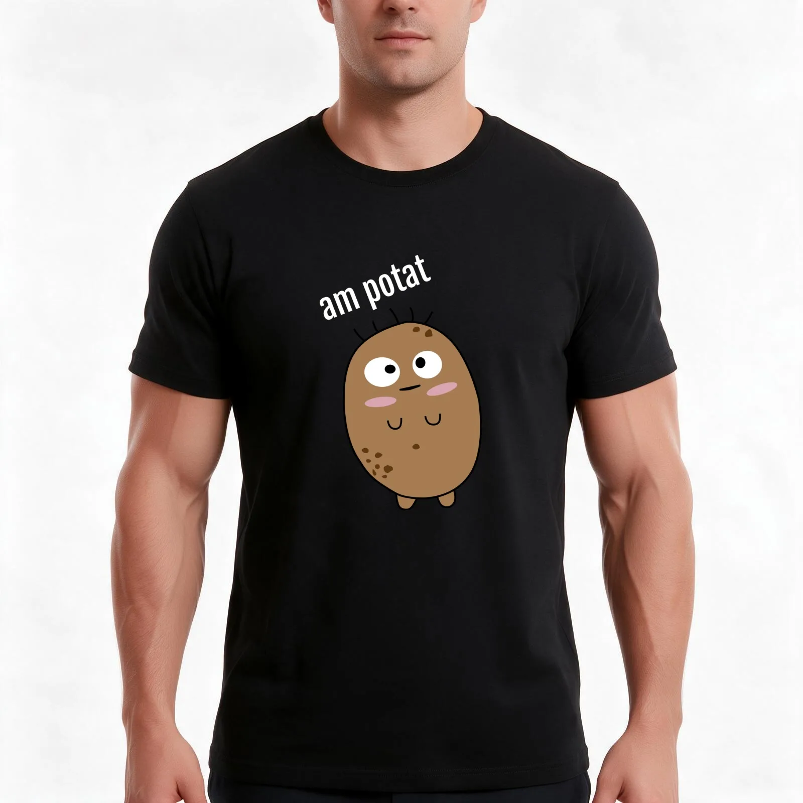 Am Potat Potato Cutie Blushing with Squinting Eyes T-Shirt Summer Casual Cotton Tee Oversized Streetwear Tops 100% Cotton