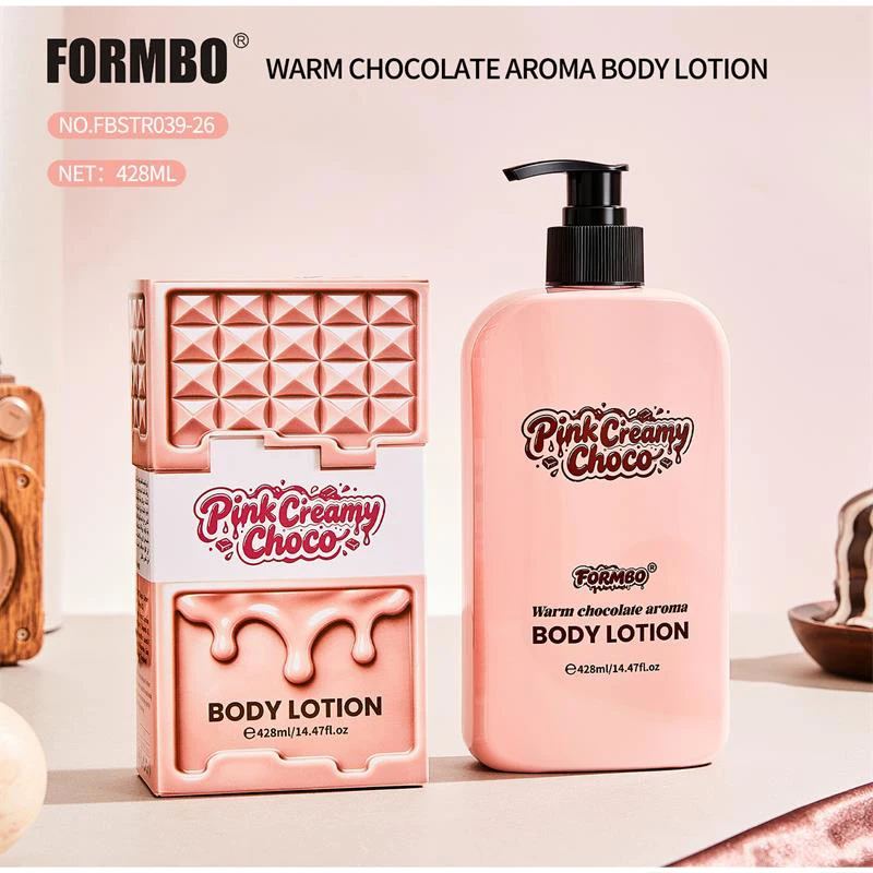 Pink Creamy Choco Body Lotion 428ml Warm Chocolate Aroma Scented Daily Body Care Liquid With Pump Bottle For Personal Body Use