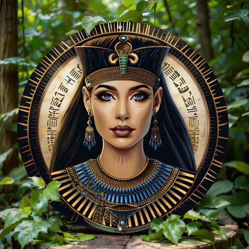 2D Round Aluminum Flat Sign, Egyptian Queen Mask Themed Decoration Office Room Home Decorations, Holiday Gifts, Wall Art Decor