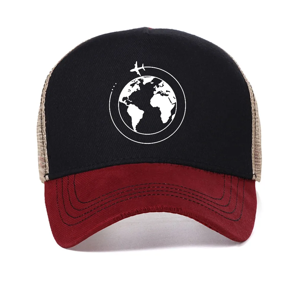 

World Map & Airplane Travel mesh baseball cap men Women Casual Funny Travel Graphic caps adjustable Cool Snapback hat