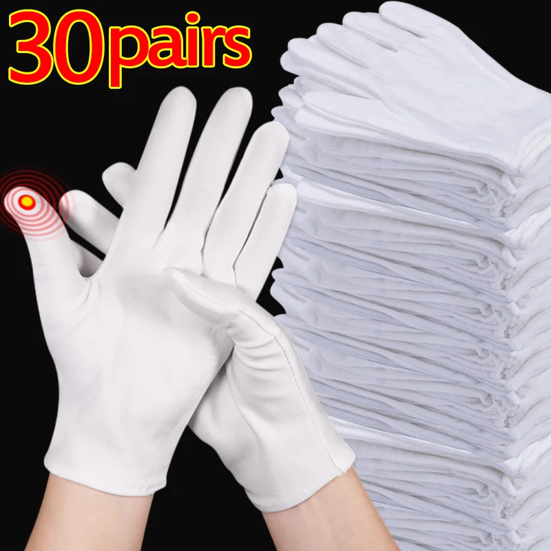 

30pairs White Cotton Work Gloves for Dry Hands Handling Film SPA Gloves Ceremonial High Stretch Gloves Household Cleaning Tools