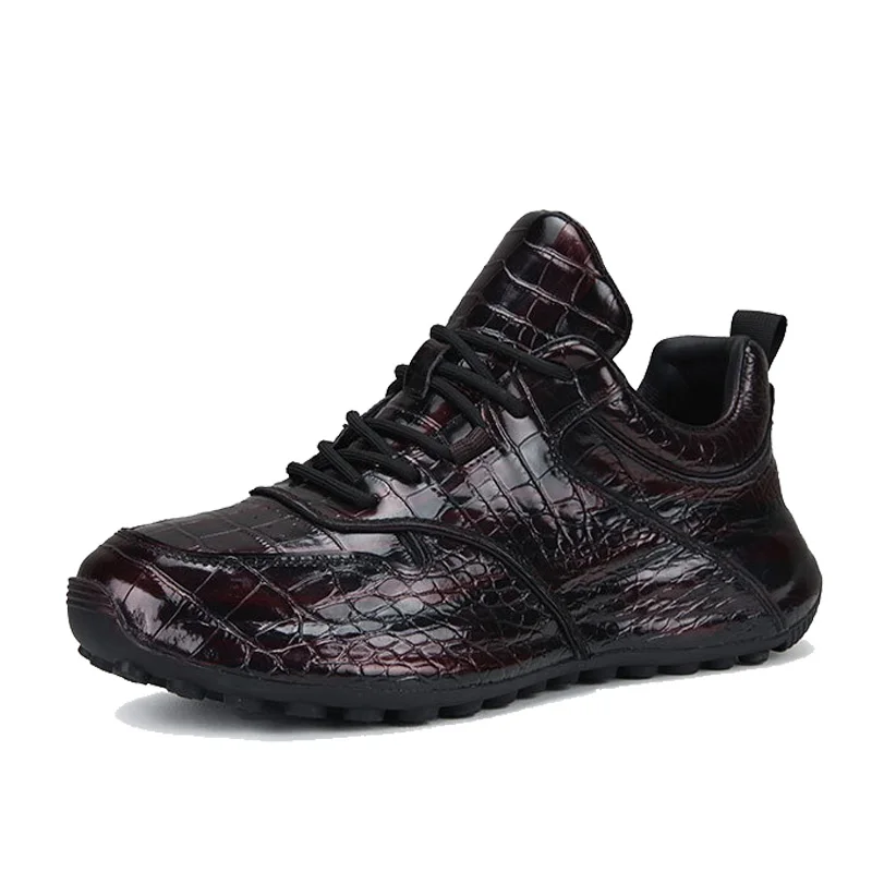 

Spring Autumn Men Genuine Leather Shoes Vintage High Quality Crocodile Skin Casual Sneakers Lace Up Round Toe Designer Shoes Men