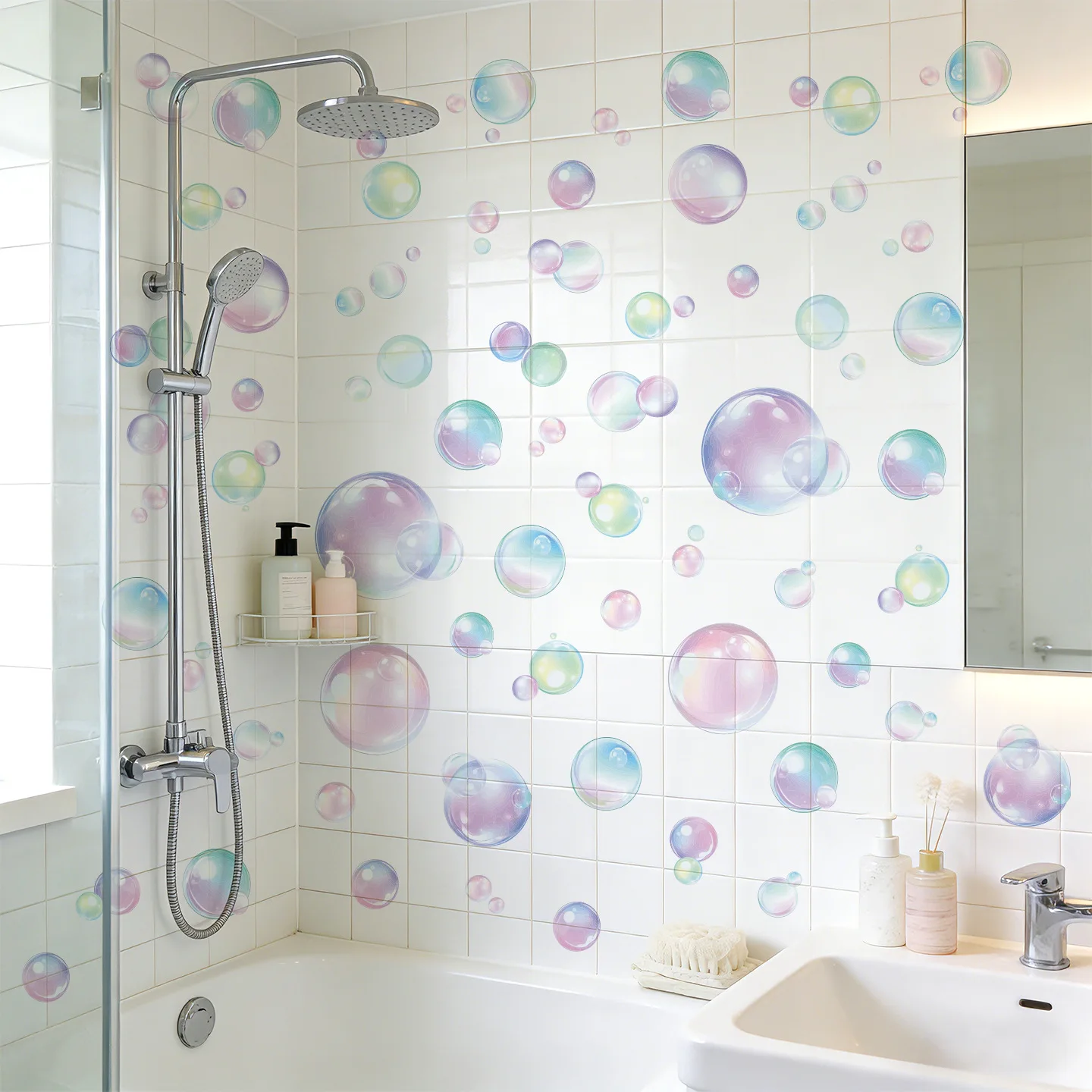 

Colorful Bubble Self-adhesive Window Sticker Mermaid Theme Birthday Ocean World Decorative Sticker Bathroom Bubble Wall Stickers