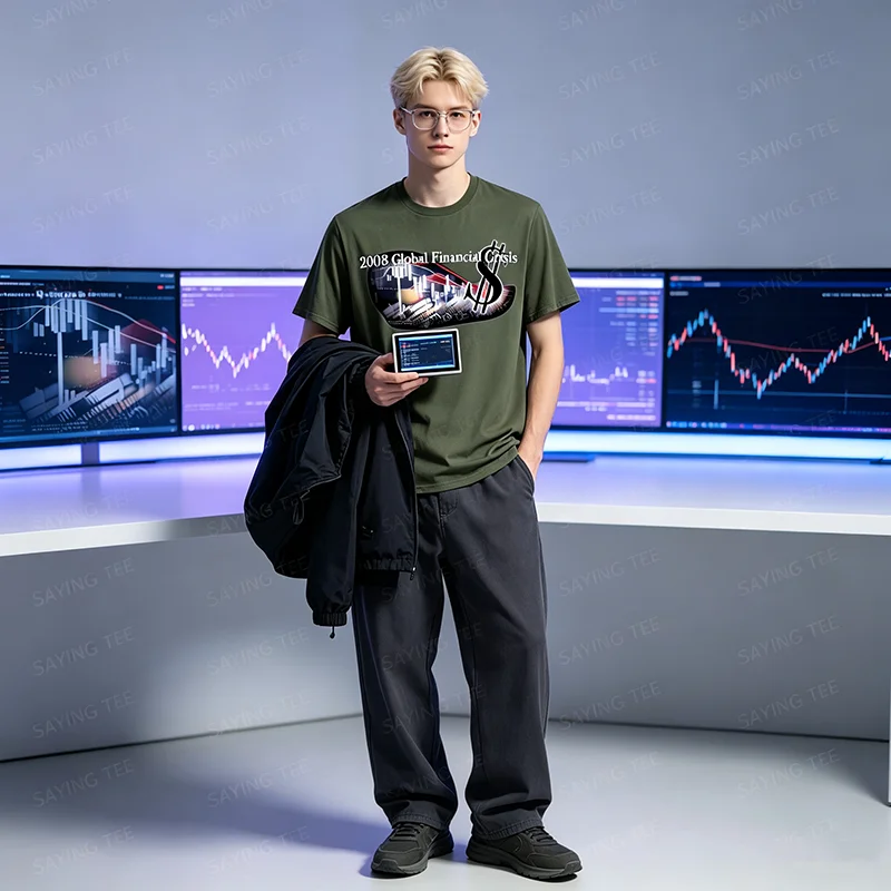 2008 Globale Finanzkrise Wirtschaftsgeschichte Slogan T-Shirt Y2k Mischungen Finanzgeschichte Sarkastisches Sprichwort T-Shirt Humor Märkte T-Shirts – Detail 4