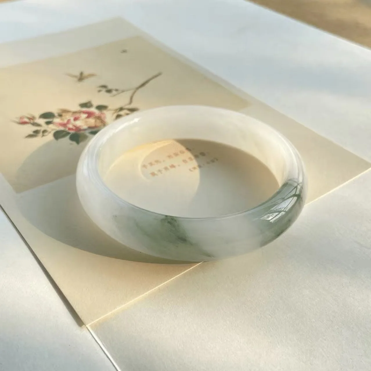 جودة عالية حار بيع تيان شان كوي جين سي اليشم الطبيعي النقي العائمة زهرة سوار مسطح نمط المرأة الكلاسيكية المألوف #2