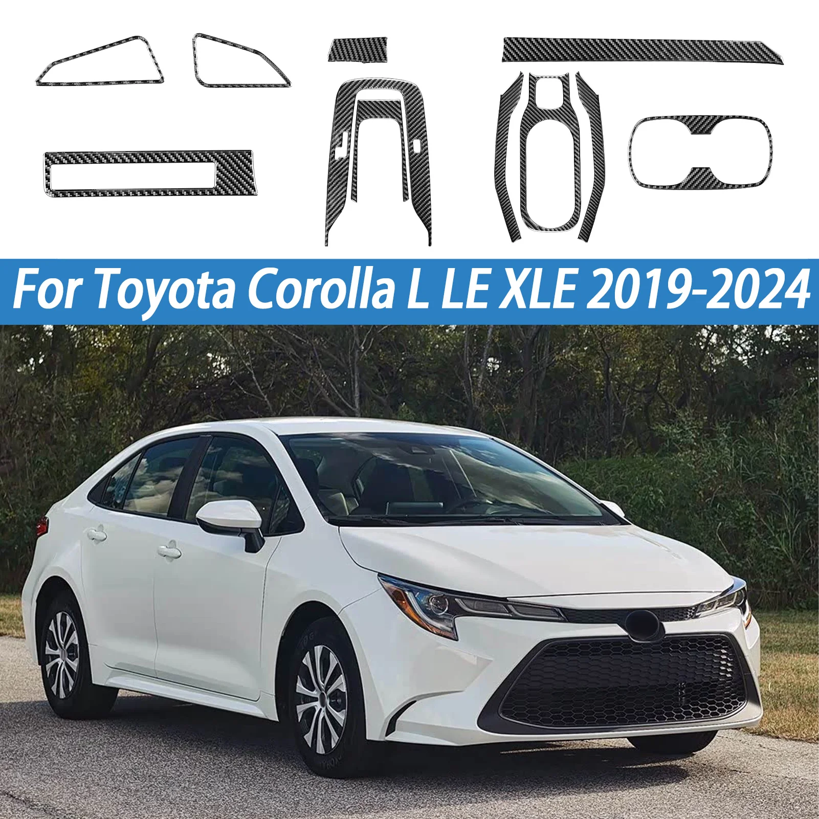 Window Button Center Console Gear Shift Cup Holder Copilot Strip AC Knob For Toyota Corolla E210 2019-2024 Carbon Fiber Sticker