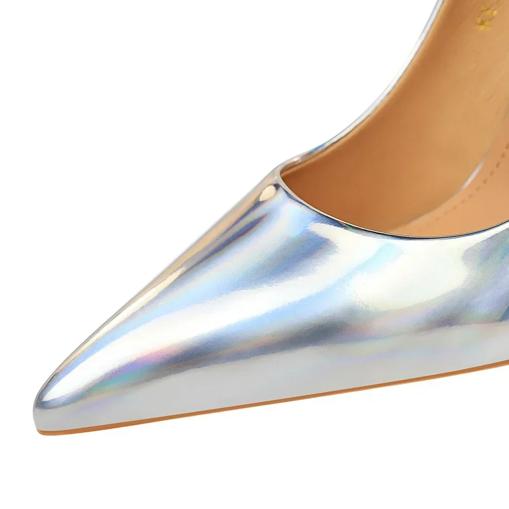 Plus Size Women Patent Leather 10.5cm High Heels Club Pumps Lady Luxury Shiny Stripper Stiletto Blue Green Wedding Dress Shoes