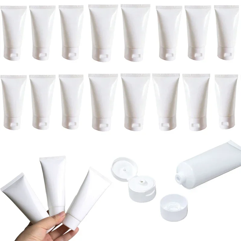 100 Uds. Tubos blandos de plástico blanco de 10-100ml botella de muestra recargable con tapas de tornillo/tapas abatibles envases cosméticos para cremas loción