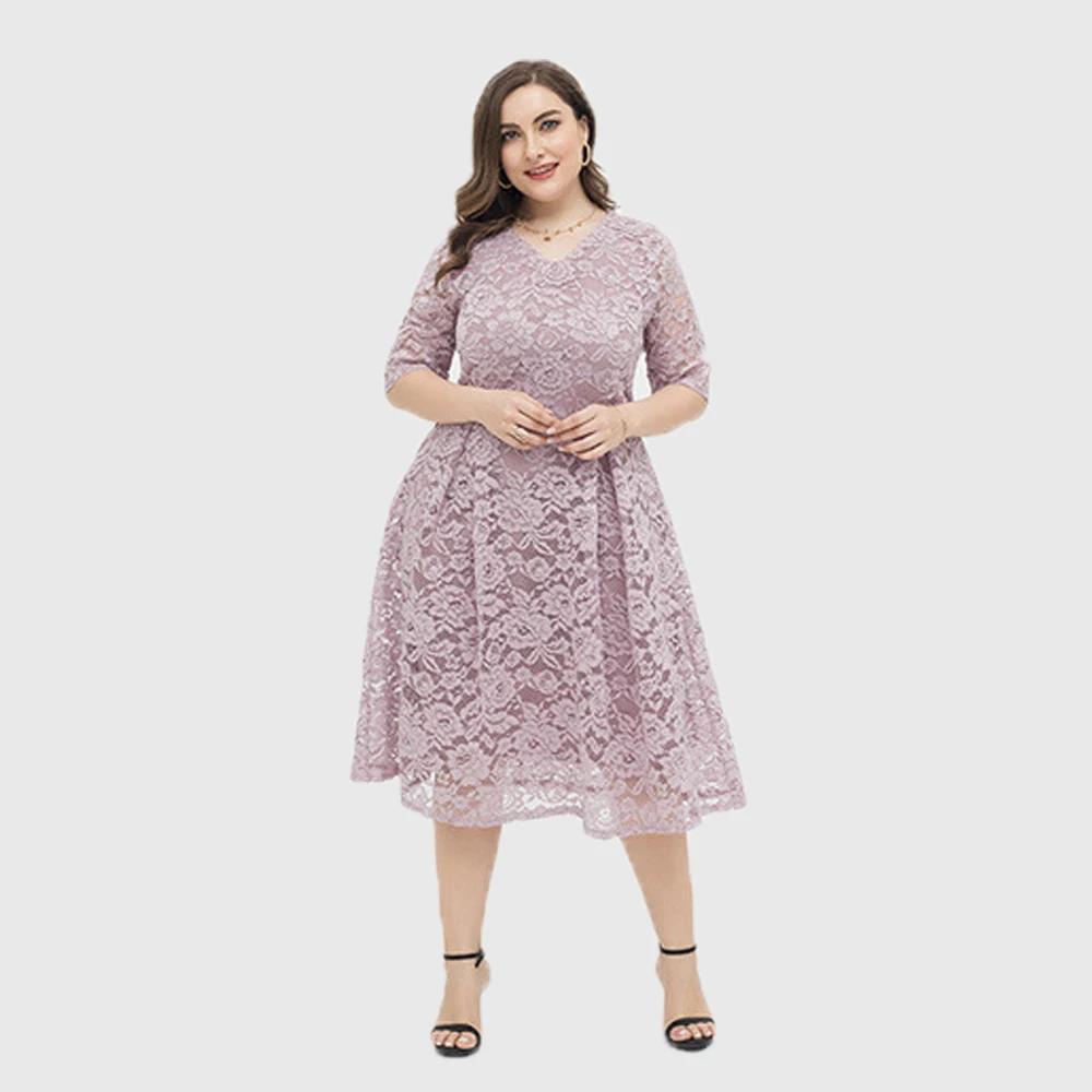 Plus Size Dresses For Women 2022 Summer Elegant Lace Midi Office Lady Dress Sexy Evening Party Dresses Large Size Women Clothing