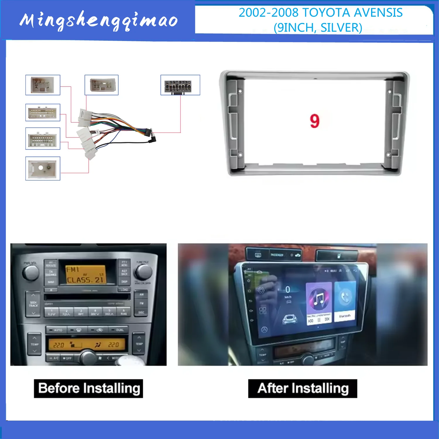 

9 Cal ramka radiowa Fascia samochodowy Adapter Android Stereo zestaw płyta czołowa na deskę rozdzielczą dla Toyota Avensis T25 2